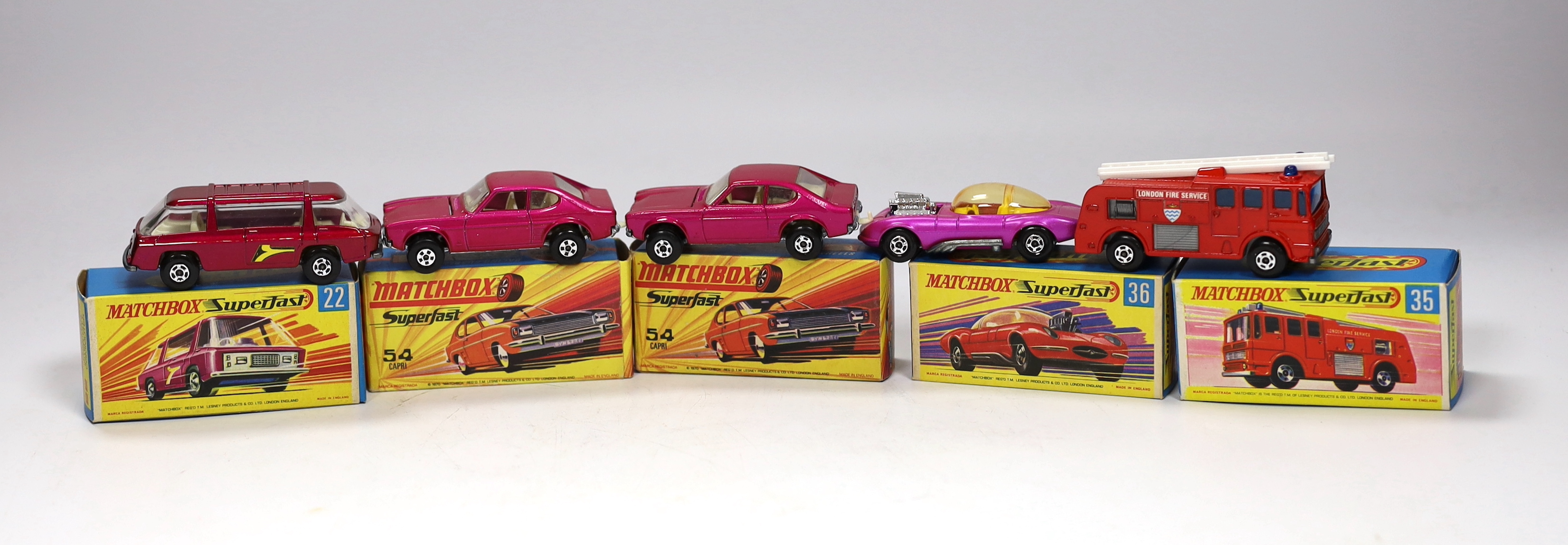 Eleven boxed Matchbox Superfast 1-75 series diecast vehicles